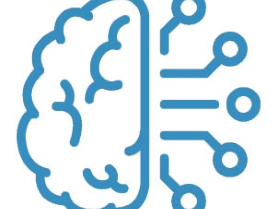 line drawing of left side of a brain and right side circuits coming out of the brain
