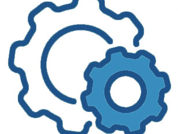 two flat line art gears of differing sizes