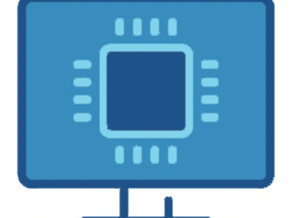 line drawing of a screen with an oversized microchip displayed in the center